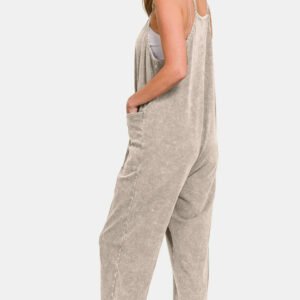Zenana Washed Spaghetti Straps Overalls With Pockets