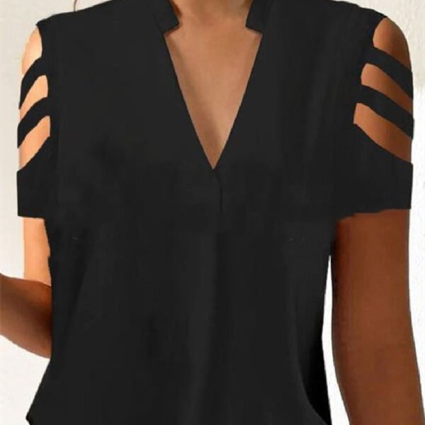 Hollow Sleeve Short Sleeve Spring And Summer Solid Color Casual Women's Top - Image 2