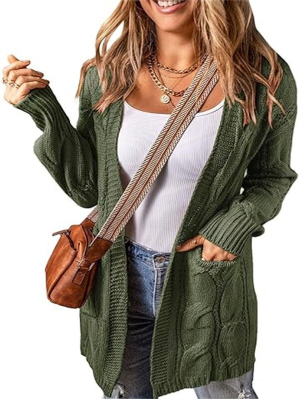 Solid Color Loose Cardigan Sweater With Pockets - Image 4