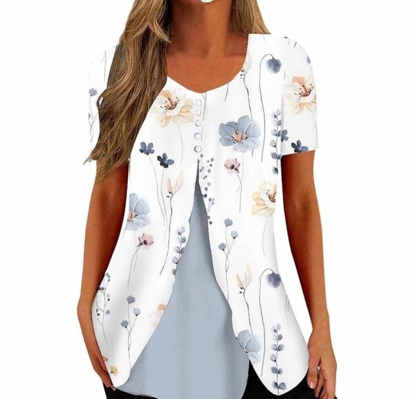 Fashion Printed Casual Short Sleeve Fake Two-piece T-shirts Women - Image 10