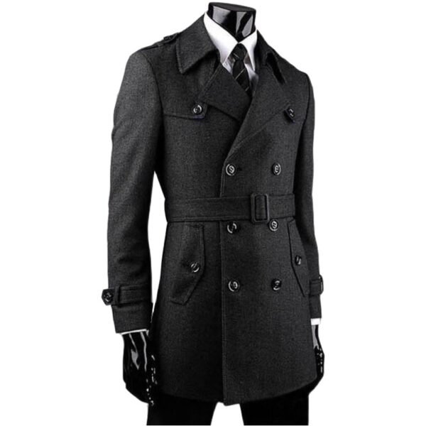New Tweed Coat Men's Trench Coat Medium Length Korean Version - Image 3