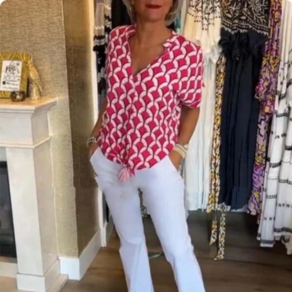 Women's Shirt Summer V-neck Fashion Elegant Printed Shirt - Image 8