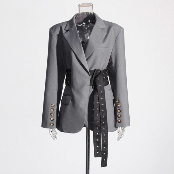 Fashion Lace-up Placket Waist Slimming Color Matching Suit Jacket - Image 4