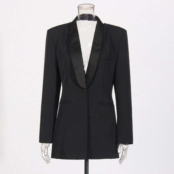 Dignified Hollow Backless Design Solid Color Suit Coat - Image 2
