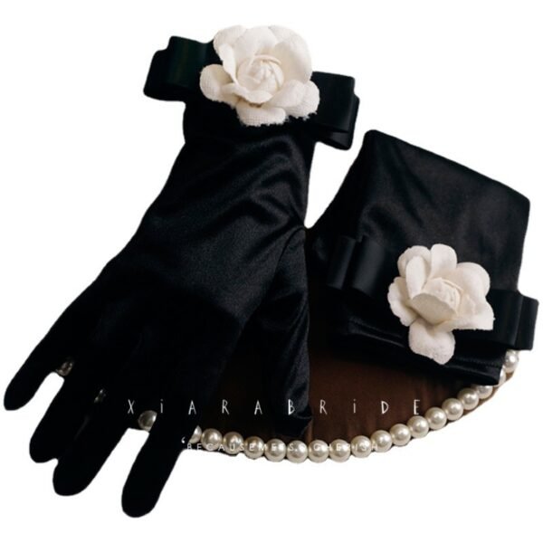 Women's Retro Hepburn Wind Black Evening Dress Butterfly Gloves - Image 5