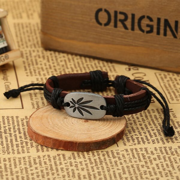 Hand-woven maple leaf leather bracelet - Image 3