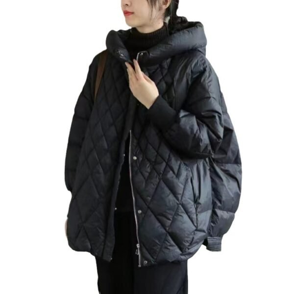 Diamond Lattice Artistic Loose White Duck Down Jacket - Image 5
