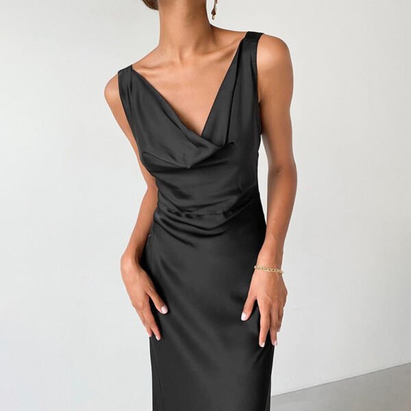 Elegant Satin High Waist Sling Dress Women's Clothing - Image 3