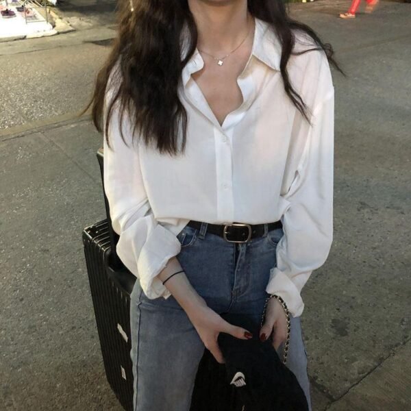 Long Sleeve White Shirt Women's Blouse Chiffon Professional - Image 6