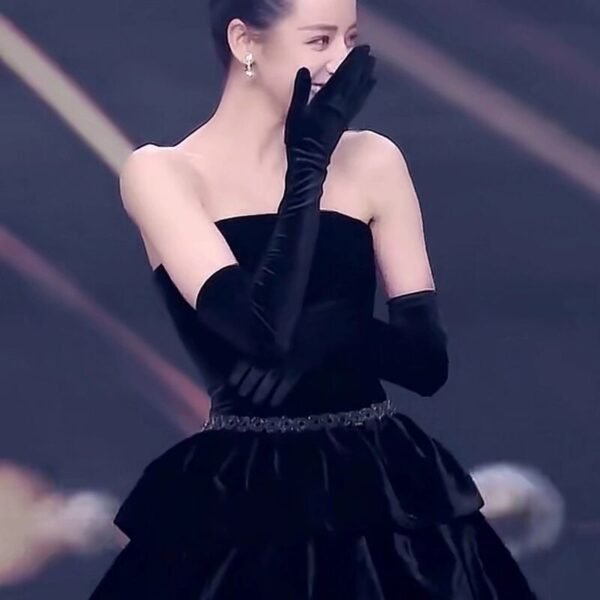 Black Satin Fabric Gloves Long Bag Finger Evening Dress Banquet Photography Jewelry Hepburn Style - Image 7