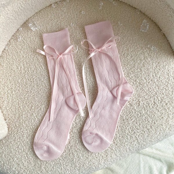 Thin French Ribbon Bow Tube Socks For Children - Image 4