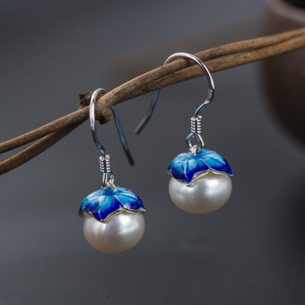 Cloisonne 925 Silver Earrings Sukhothai gold jewelry design freshwater pearl earrings earrings lotus female wholesale - Image 5