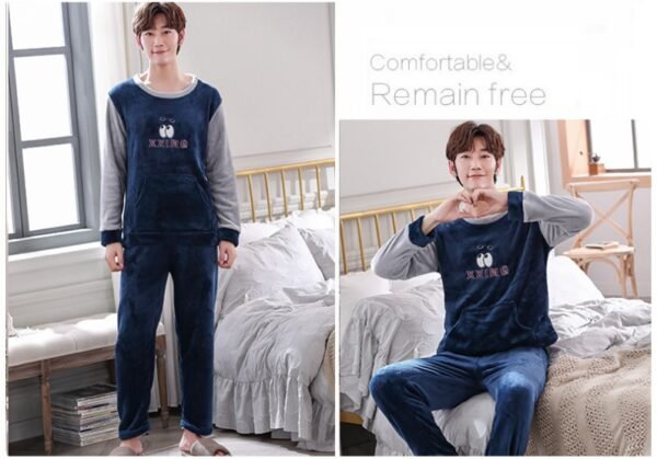 Coral Velvet Thickened Plus Velvet Cartoon Men's Pajamas - Image 3