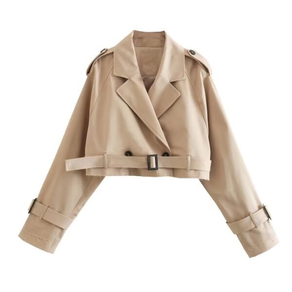 Long Sleeve Short Casual Solid Color Trench Coat - Image 6