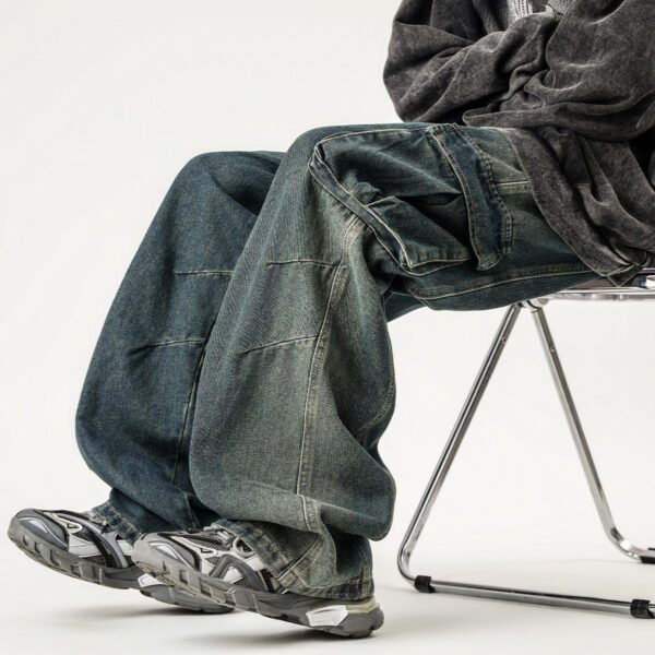 Men's American Retro Washed Workwear Jeans - Image 2