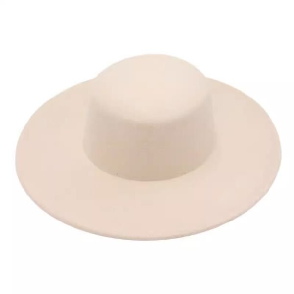 Flat Top Woolen Hat Big Brim Fedora Hat Hepburn Style - Image 4