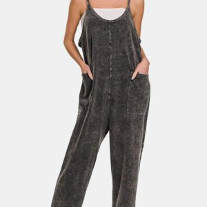 Zenana Washed Spaghetti Straps Overalls With Pockets