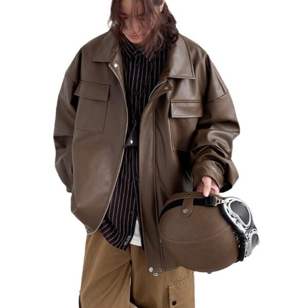 Spring And Autumn Leisure Japanese Loose Leather Jacket - Image 6
