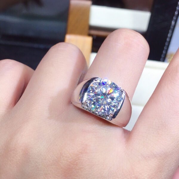 Men's 5 Karat Eight Hearts And Eight Arrows Plated PT950 Simulation Moissanite Open Ring - Image 4