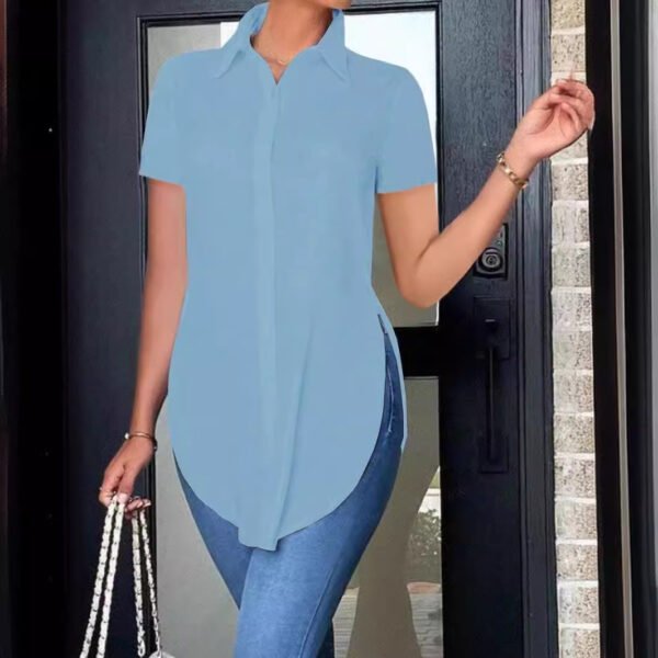 Summer Fashion Simple Polo Collar Women's Shirt - Image 4