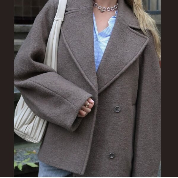 Lapel Double Breasted Short Woolen Coat - Image 2