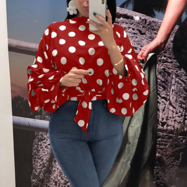 New Womens Polka Dot Large Size Loose Long Sleeve Blouse - Image 5