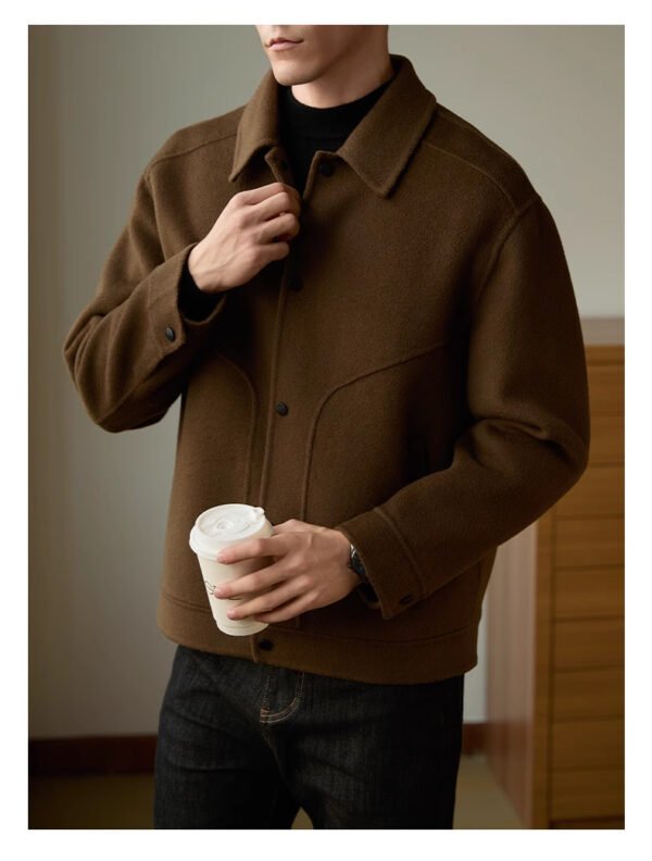 Men's Woolen Coat Autumn And Winter High Sense Double-faced Woolen Goods Polo Collar Jacket - Image 6