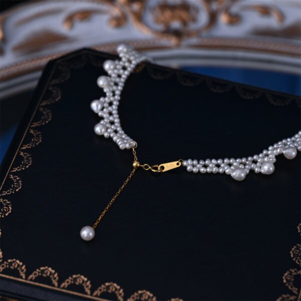 Lace Vintage Multilayer Round Lady Pearl Necklace 18K Gold Adjustable Choker - Image 6