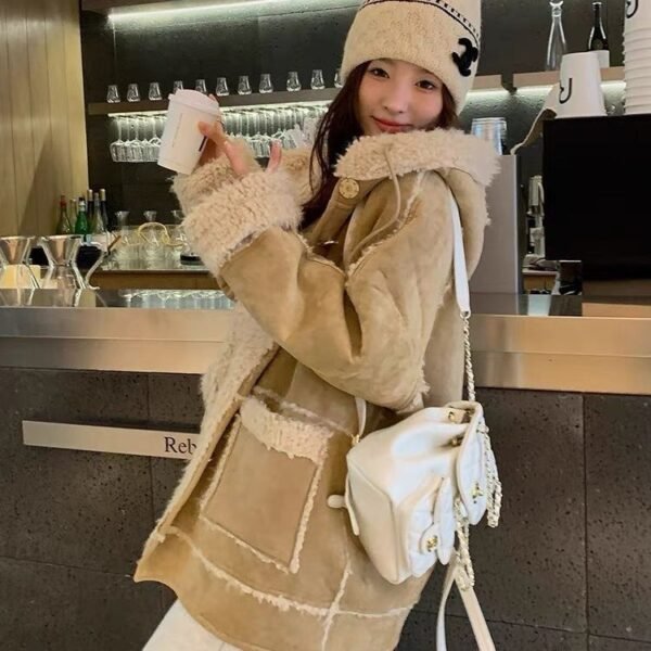 Hooded Suede Fur Lamb Warm Leisure Slimming Coat - Image 3