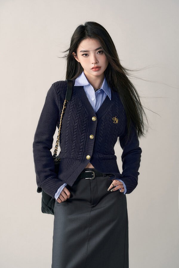 Preppy Style V-neck Slim Fit Sweater Cardigan - Image 5