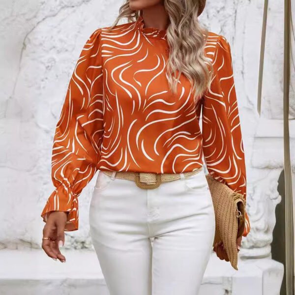 Women's Water Ripple Printed Long-sleeved Top - Image 4