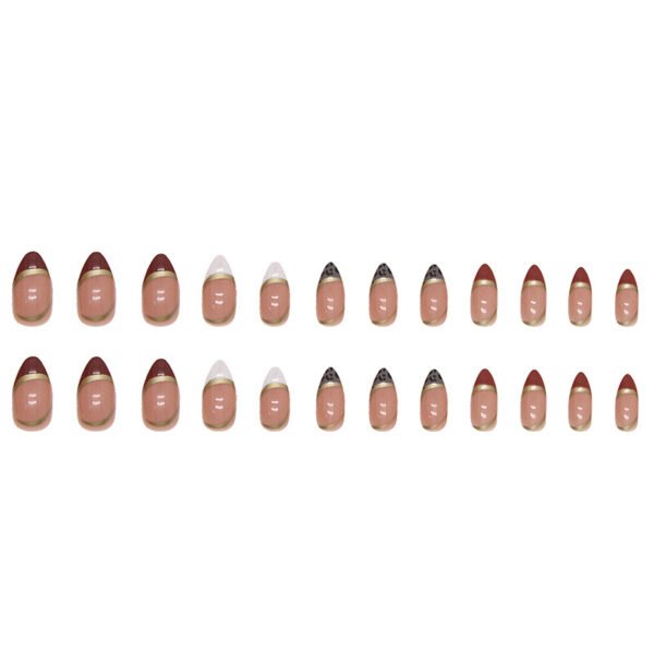 Almond Nail Shiny Gold Foil Color-blocking Leopard Print White Fake Nails - Image 5