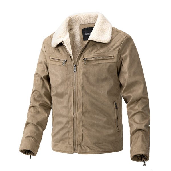 Suede Fabric Jacket Men's Zipper Cardigan Casual Berber Fleece Coat - Image 5