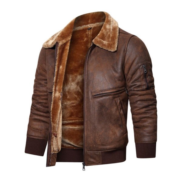 Autumn And Winter New Leather And Fur Men's Jacket Men's Casual Multi-pocket Lapel Short Velvet - Image 3