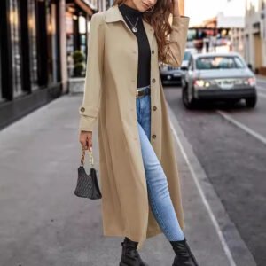 Fashion Casual Button Long Trench