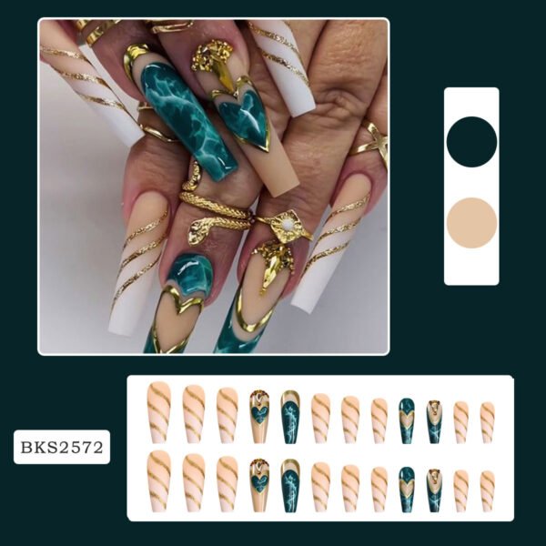 Green Blooming Love Tip Manicure Wear Nail Patch - Image 2