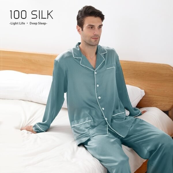 Men's Silk Pajamas 22 M Heavy Mulberry Silk Lapel Homewear - Image 8