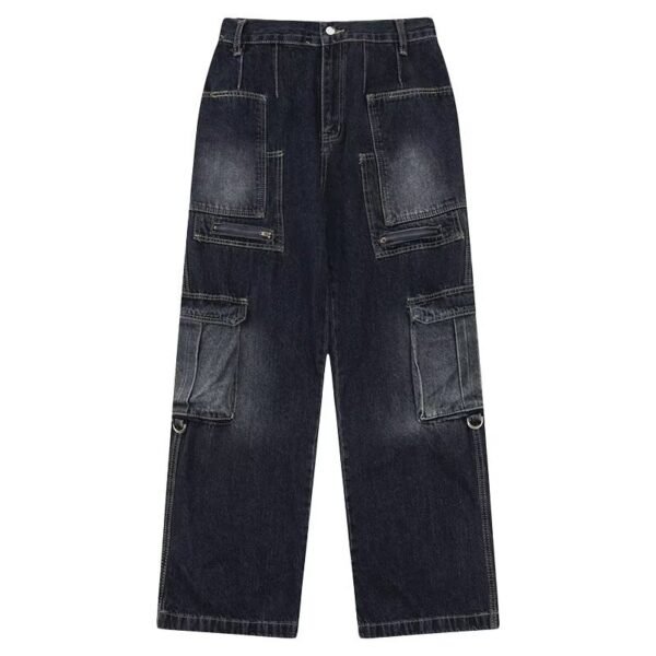High Street Three-dimensional Multi-pocket Design Straight Jeans - Image 5