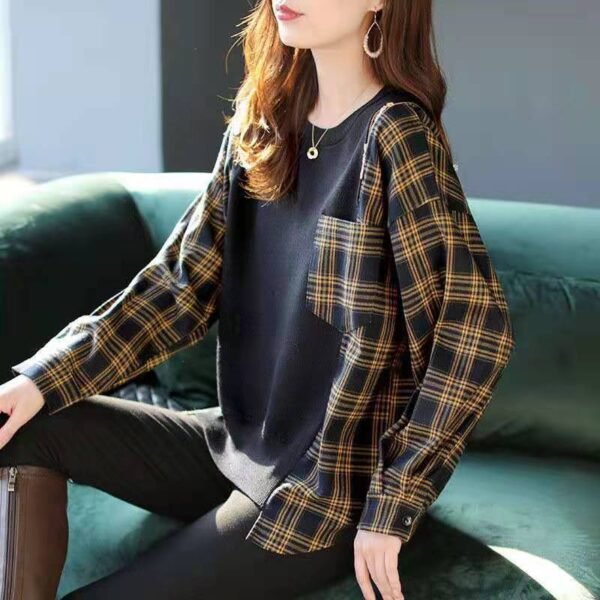 Plaid Stitching Knitwear Fashion Temperament Women - Image 5