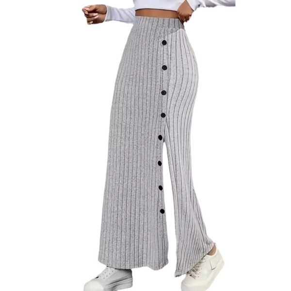 Women Knitted Dress Sunken Stripe Slit Fastener Decoration Sheath Skirt - Image 5
