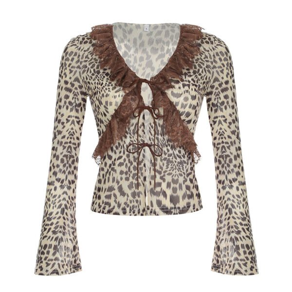 New Hot Girl Sexy V-neck Tied Long Sleeves Cardigan Top - Image 6
