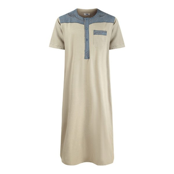 Men's Robe Pocket Contrast Color Middle East Short Sleeve - Image 2