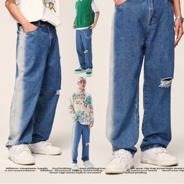 Men's Loose Hole Pocket Jeans - Image 3