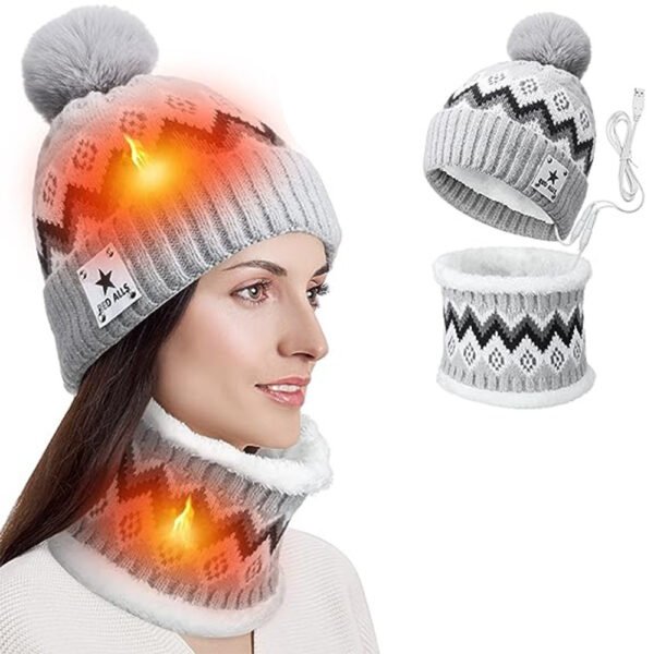 USB Electric Heating Keep Warm And Emit Heat Knitted Hat Scarf Gloves - Image 7