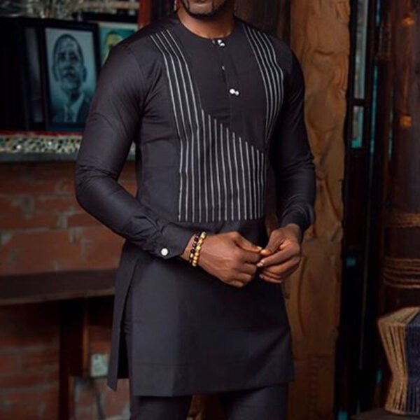 Men's Fashion Casual Striped Long-sleeved Shirt - Image 2