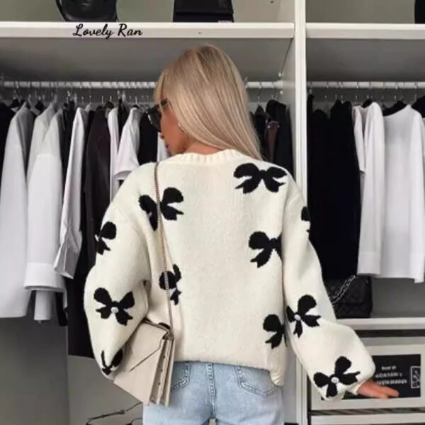 Women's Bow Knitted Cardigan Autumn Dinified Sweater - Image 3