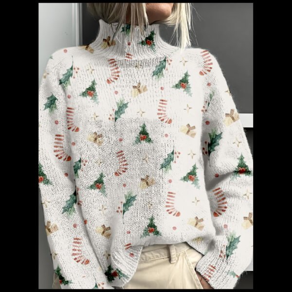 3D Color Matching Printed Turtleneck Long-sleeved Sweater - Image 2