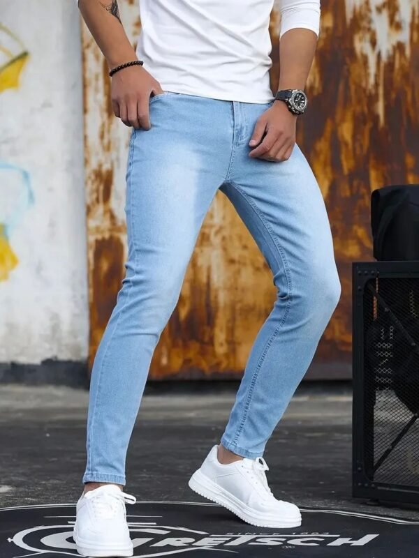 Man Pants Retro Washing Zipper Sretch Jeans Casual Slim Fit - Image 2