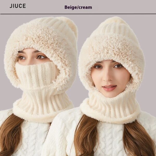 High Elastic Solid Color Knitted Hat Scarf Mask One-piece - Image 5