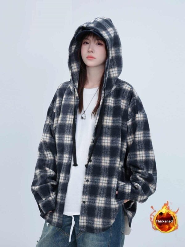 Loose And Lazy Style Mid-length Hooded Shirt Coat - Image 4